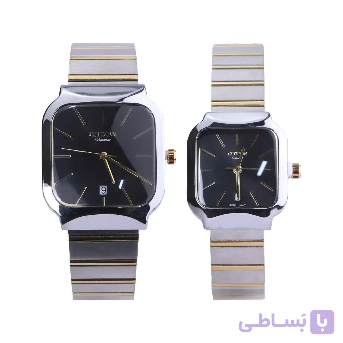 ساعت مچی ست فلزی سیتیزن نقره ای طلایی قاب مربع GL 0015/3 — تصویر 1