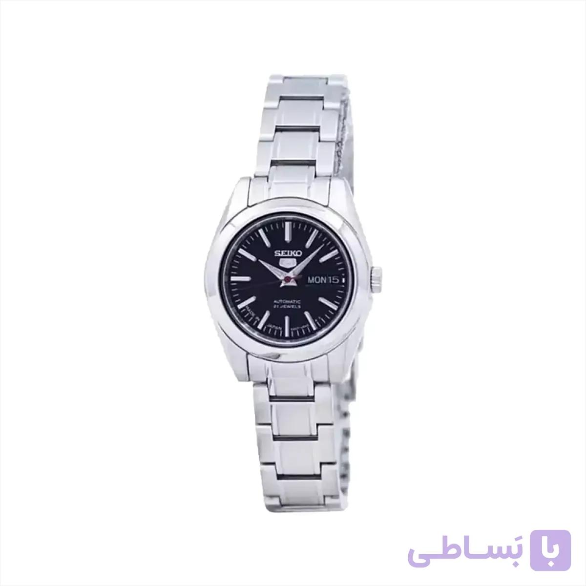 ساعت مچی زنانه سیکو نقره ای صفحه مشکی اتوماتیک SYMK17J1