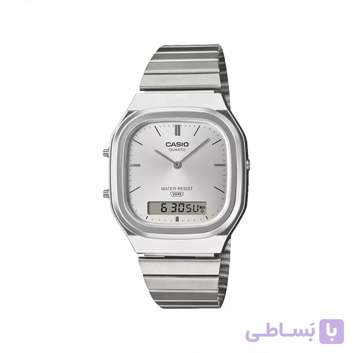 ساعت مچی کاسیو دو زمانه فلزی نقره ای AQ-240E-7A — تصویر 1