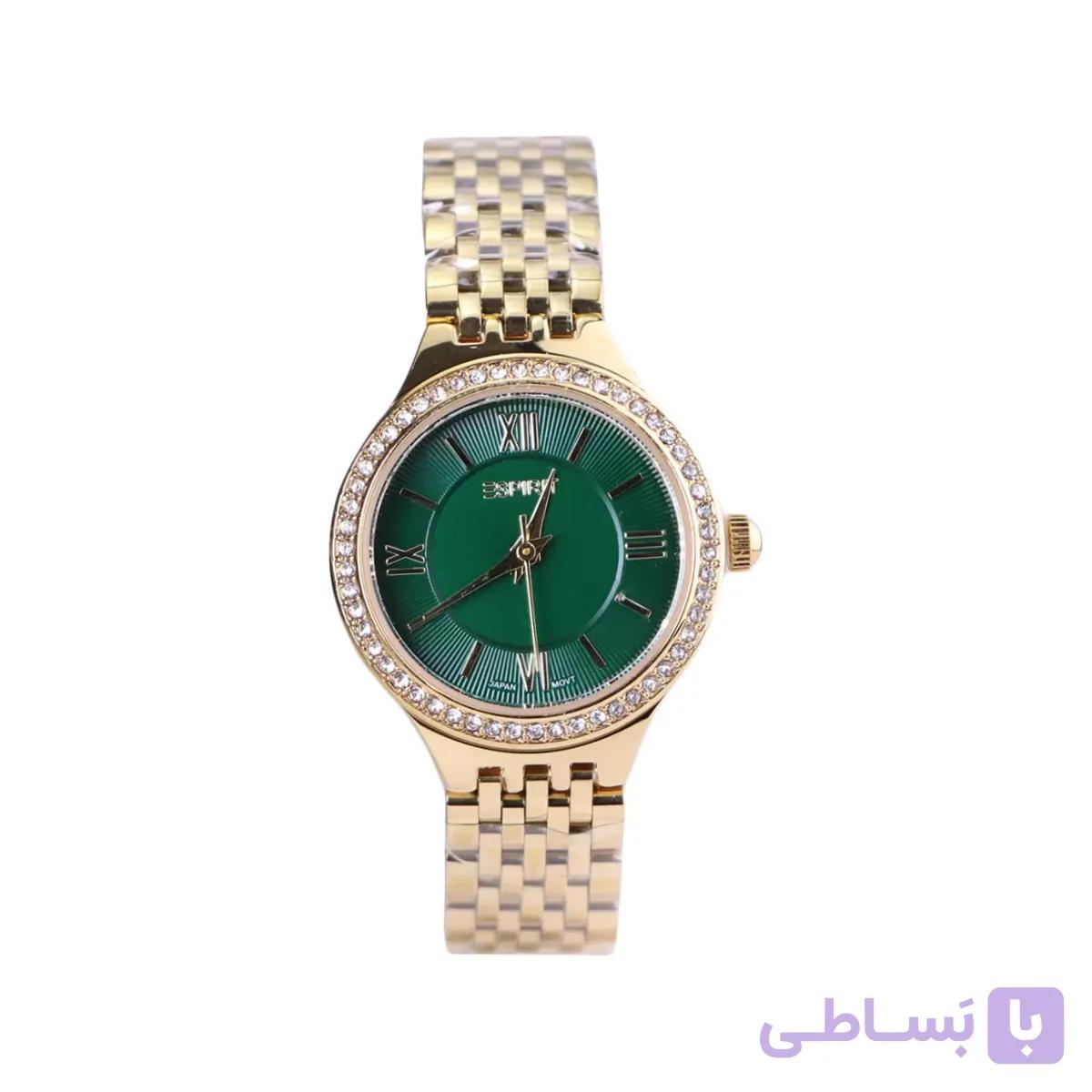 ساعت اسپریت زنانه فلزی طلایی صفحه سبز قاب نگین دار L 4116/6 — تصویر 1