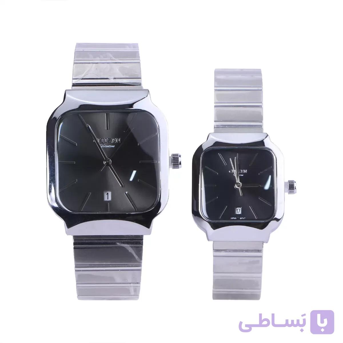 ساعت مچی ست فلزی سیتیزن نقره ای صفحه مربع مشکی GL 0015/1 — تصویر 1