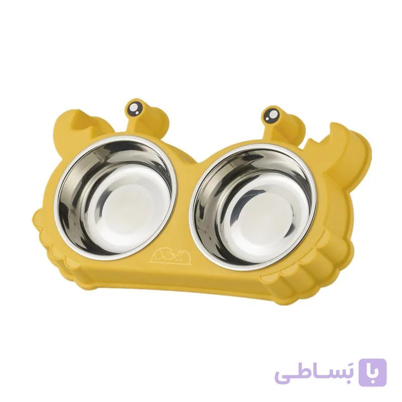 ظرف دوقلو سگ و گربه با کاسه استیل مدل چشم گربه — تصویر 1