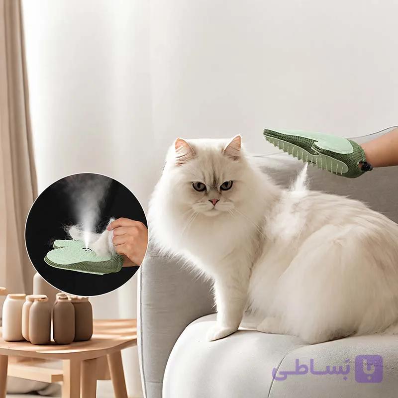 دستکش بخارشو سگ و گربه | دستکش دوطرفه شستشو، ماساژ و جمع کننده مو — تصویر 1
