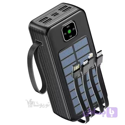 پاوربانک 30هزار خورشیدی یوسوندا مدل Y-P77 ظرفیت 30000 میلی‌آمپر با 4 کابل