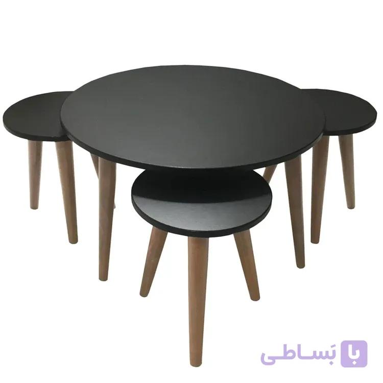 میز جلو مبلی عسلی دایره گرد مشکی مدل مینیمال مجموعه ۴ عددی — تصویر 1