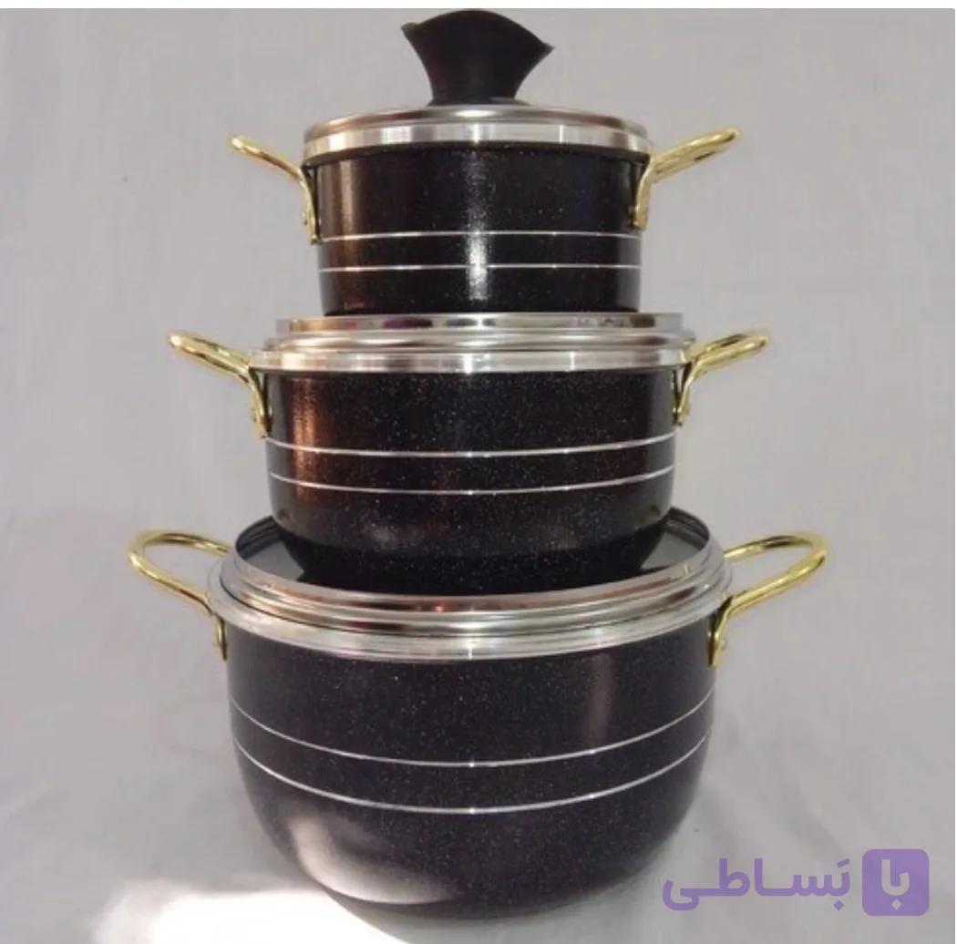 سرویس قابلمه 6 پارچه گرانیتی داخل زنبوری بدون جعبه(۳قابلمه)