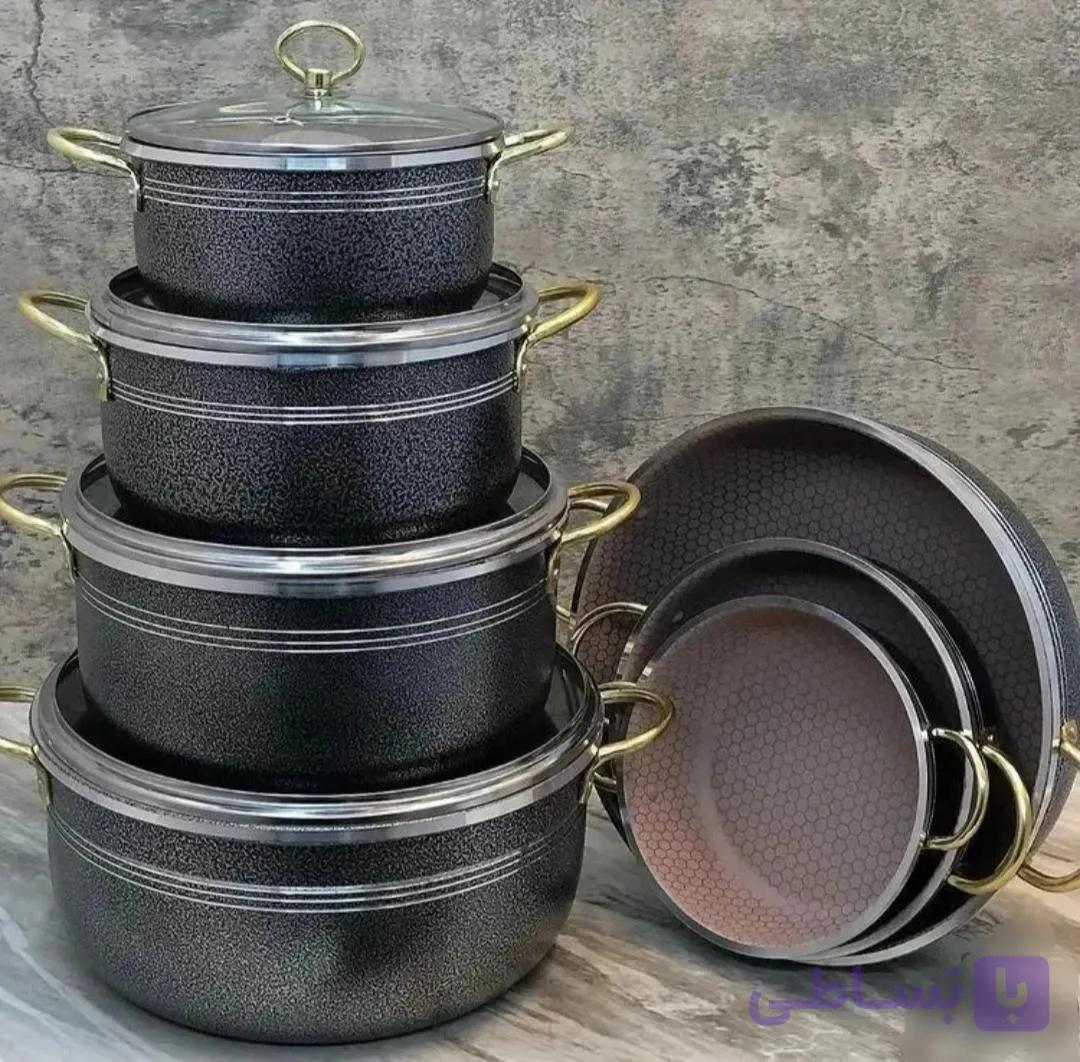 سرویس قابلمه 11 پارچه فوق سنگین و سایز بزرگ پاراب دسته فلزی