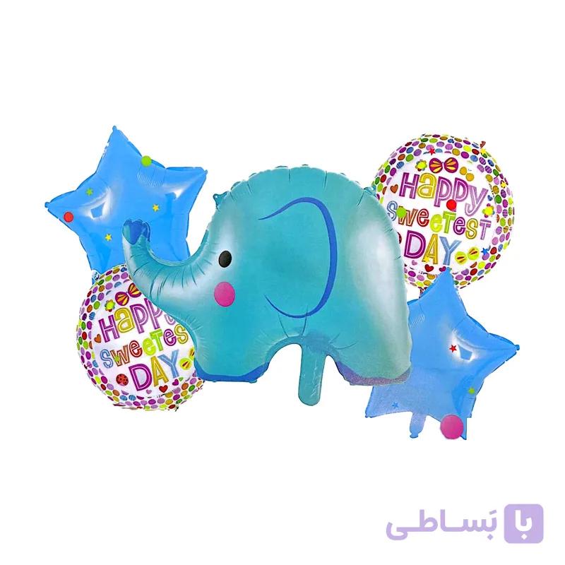 بادکنک فویلی 5 تکه فیل آبی