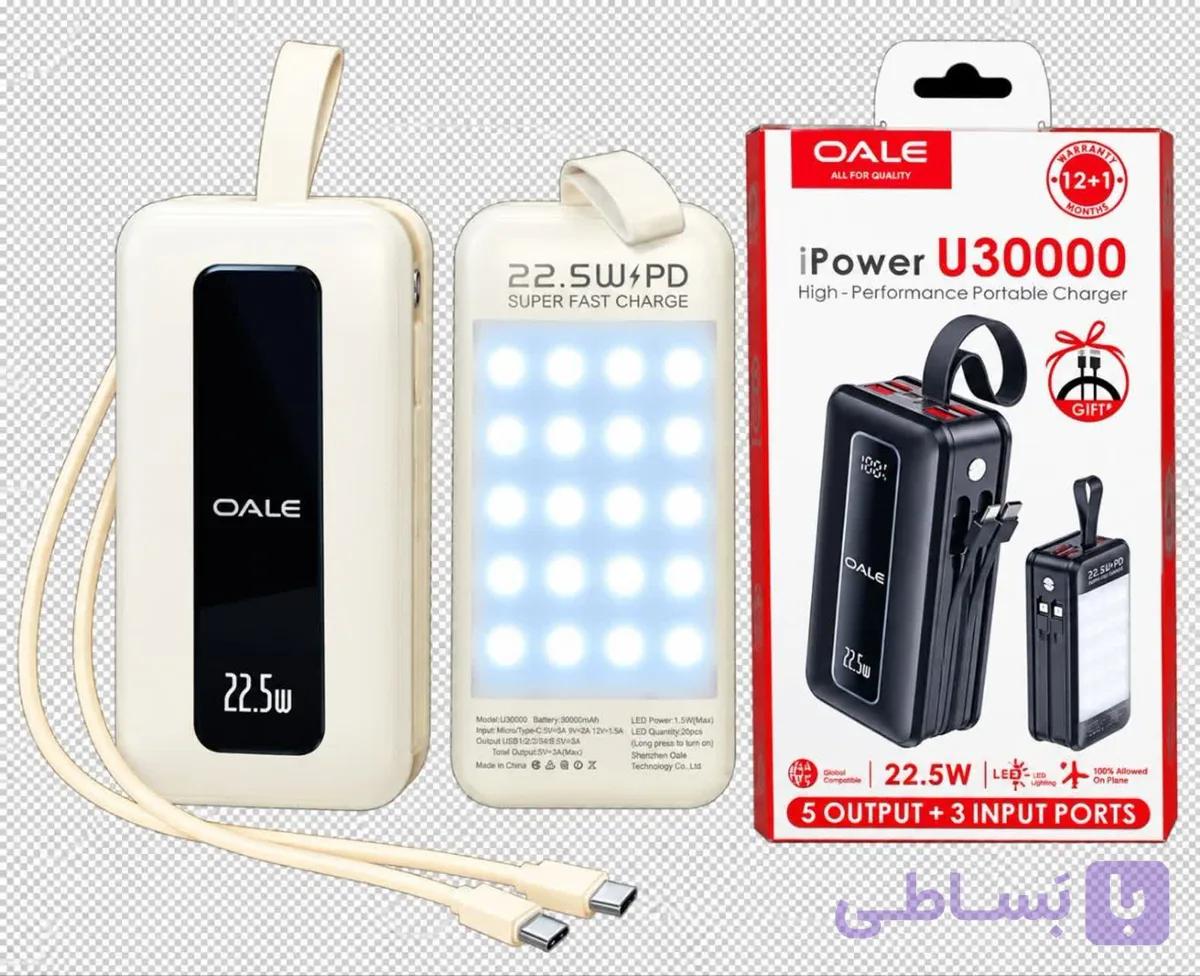 پاوربانک اورجینال برند oaleمدل r30000با ظرفیت 30000میلی امپر فست شارژر 22.5وات