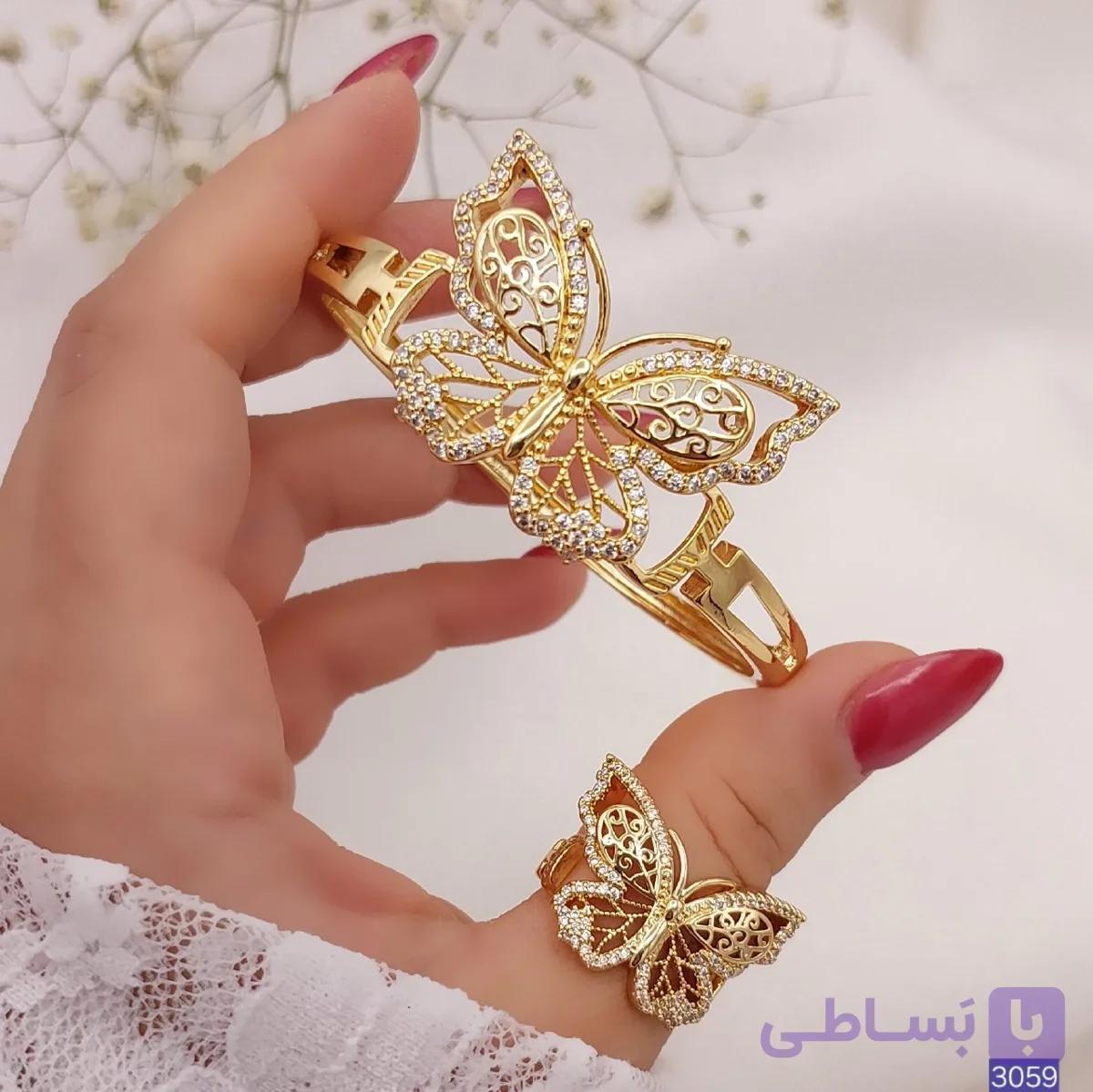 ست دستبند و انگشتر جواهری پروانه کد 3059