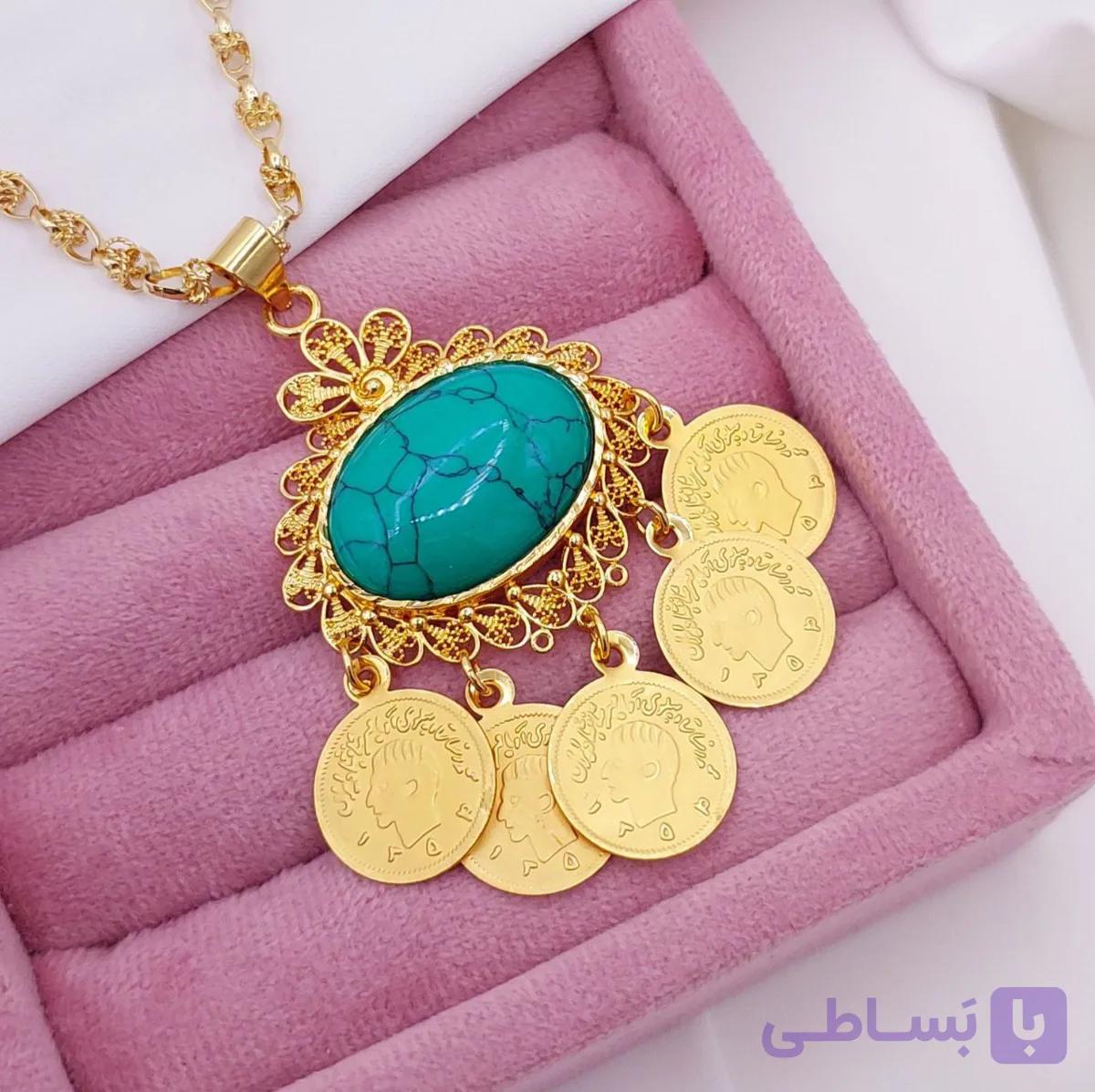 گردنبند بلند طرح طلا جدید با سنگ عقیق و فیروزه، طراحی خاص برند Maydear ارسال رایگان — تصویر 1