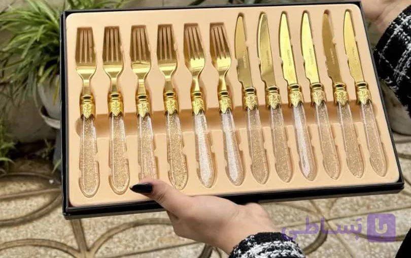 کارد و چنگال شاین‌دار طلایی