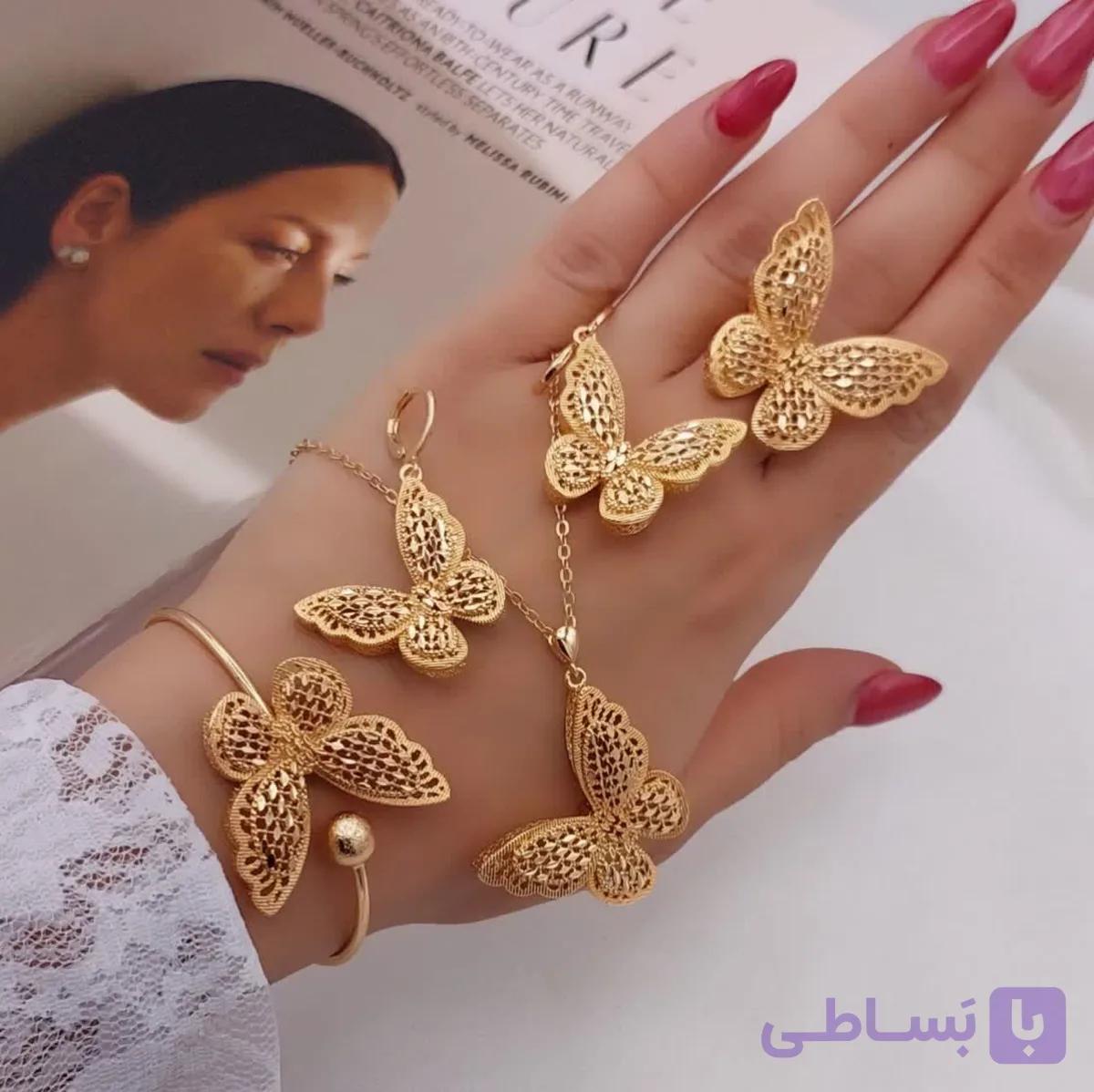 سرویس کامل زنانه پروانه جدید رنگ ثابت آبکاری طلای 24K خرید از آنلاین شاپ لیان — تصویر 1