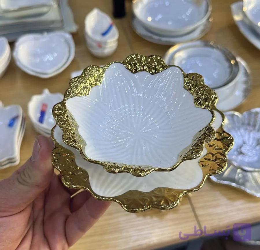 ست پیاله و پیش‌دستی طلاکوب خارجی ۱۲ پارچه شیک و خاص — تصویر 1