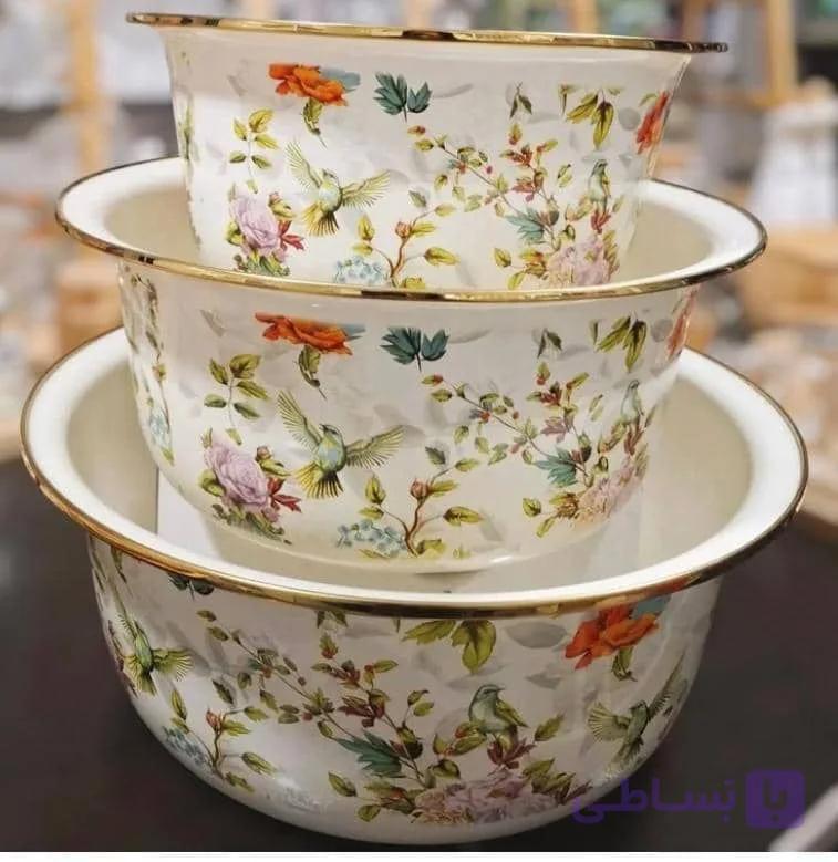 سرویس لگن لعابی 3 پارچه لبه طلایی در چند طرح متنوع — تصویر 1