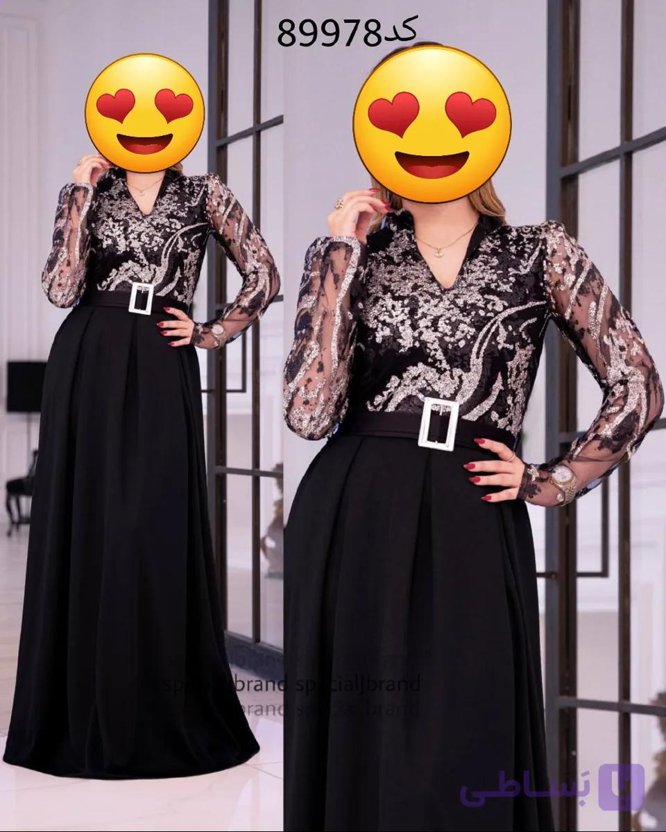 ماکسی مجلسی مهرآرا جنس کرپ دورو و فلوک شاین سایز ۴۰ تا ۵۴ ارسال رایگان — تصویر 1