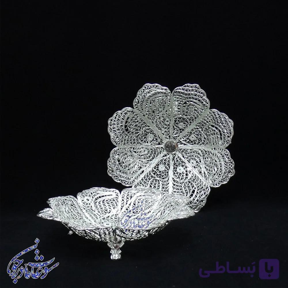 شیرینی خوری سه پایه ملیله کاری مدل 8 پر — تصویر 1