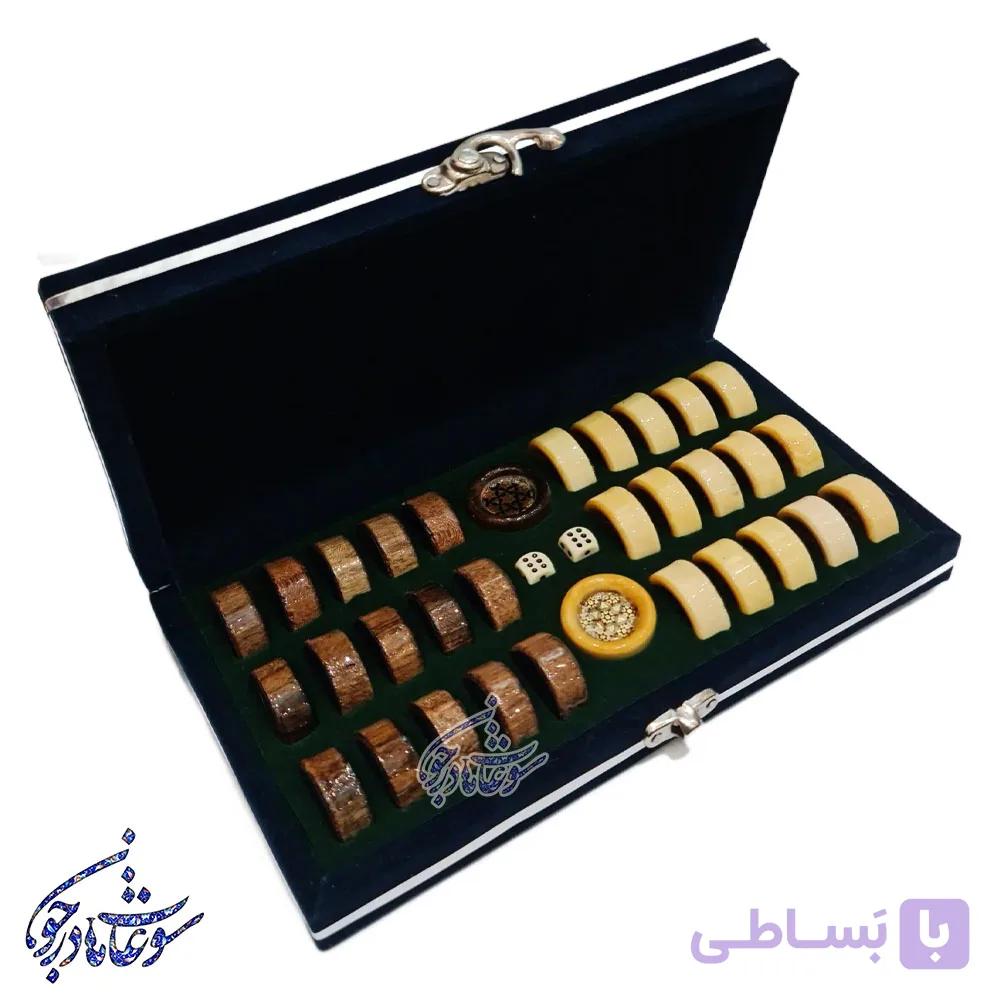 مهره تخته نرد چوب و خاتم با جعبه جیر — تصویر 1