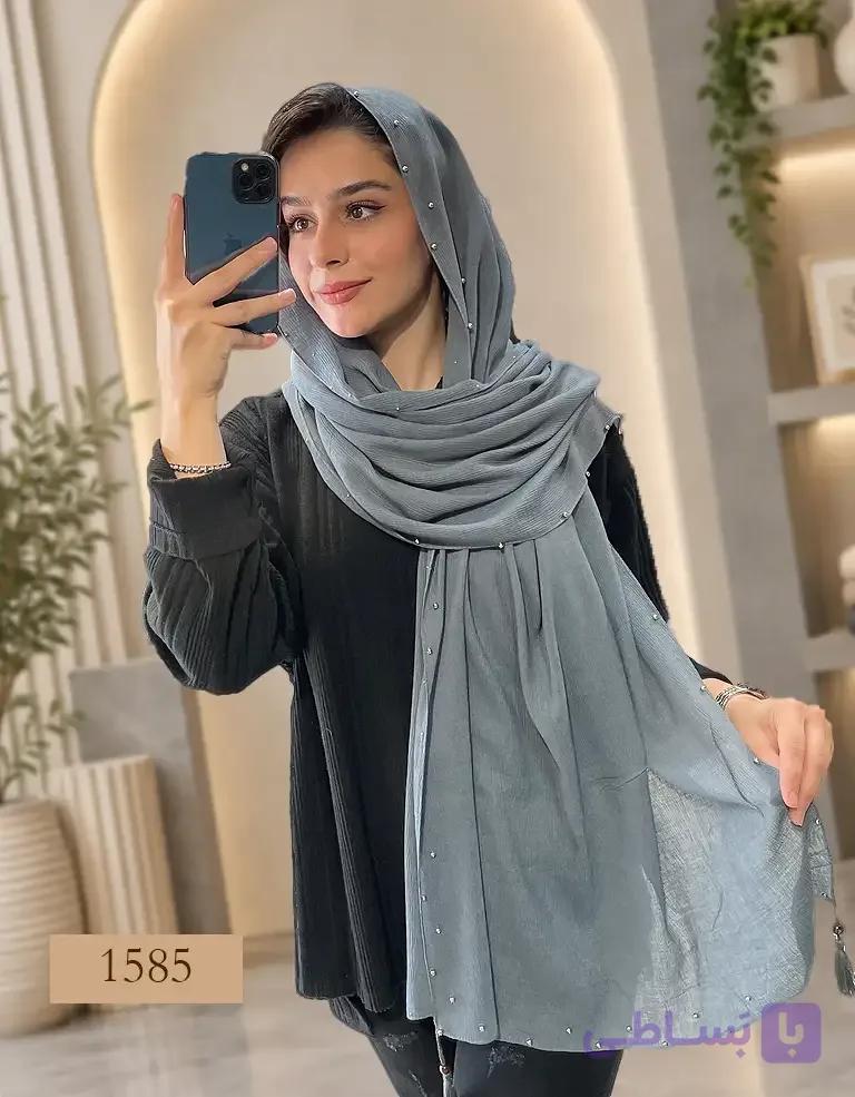 شال مروارید دار پلیسه کد 1585 — تصویر 1