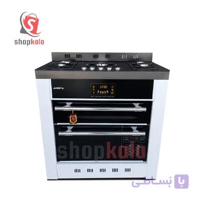 اجاق گاز طرح فر پنج شعله رویه شیشه مدل آرستا و تکنو ولوم بالا دیجیتال دار