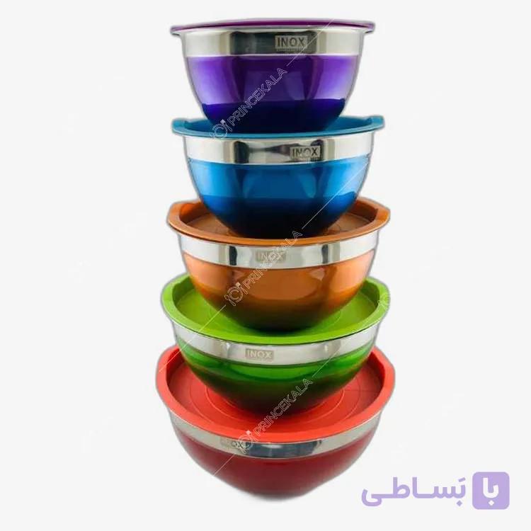 ست کاسه استیل 5 عددی اینوکس مدل دربدار مشکی — تصویر 1