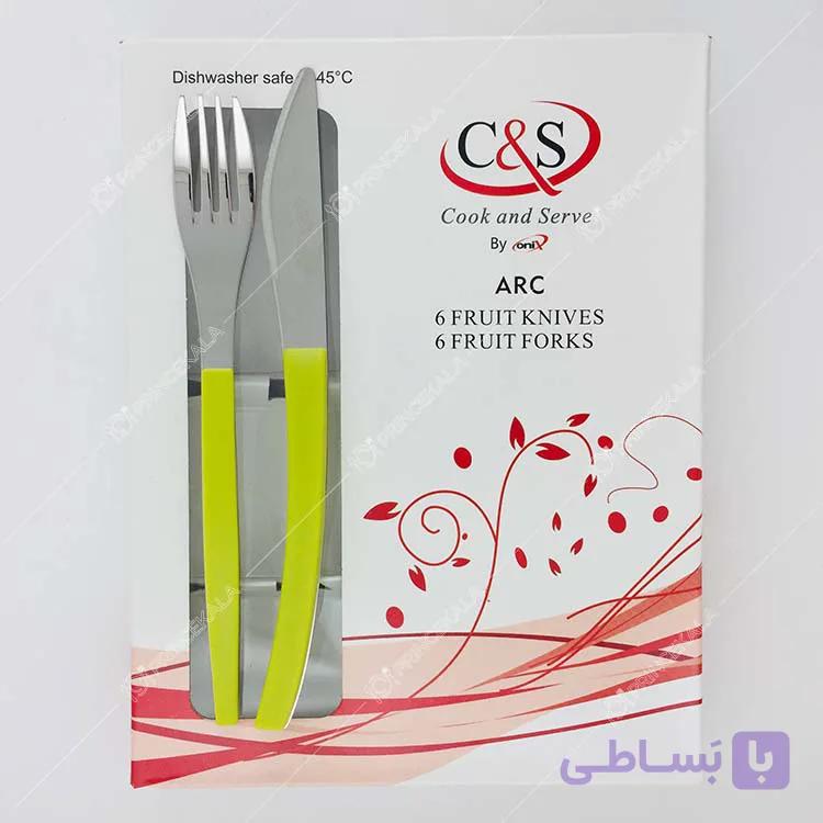 کارد و چنگال میوه خوری سی اند اس کد 8856 رنگ سبز — تصویر 1