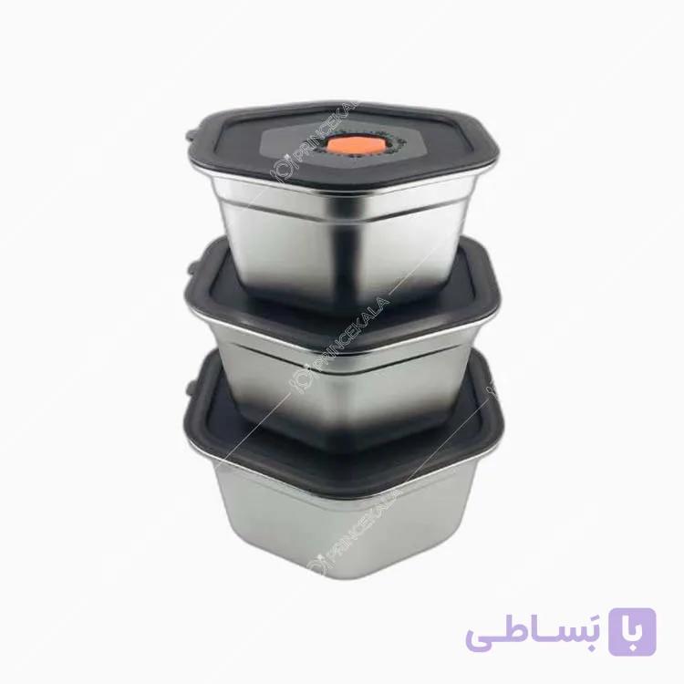 ست کاسه استیل 3 عددی شش ضلعی مدل دربدار مشکی — تصویر 1