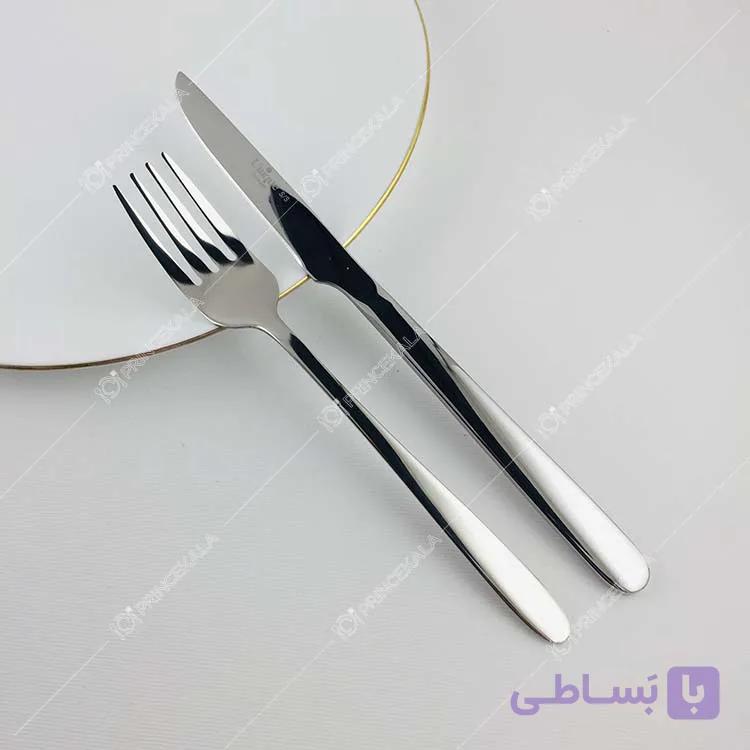 کارد و چنگال میوه خوری یونیک مدل سرامیکی طرح مروارید بنفش دودی — تصویر 1