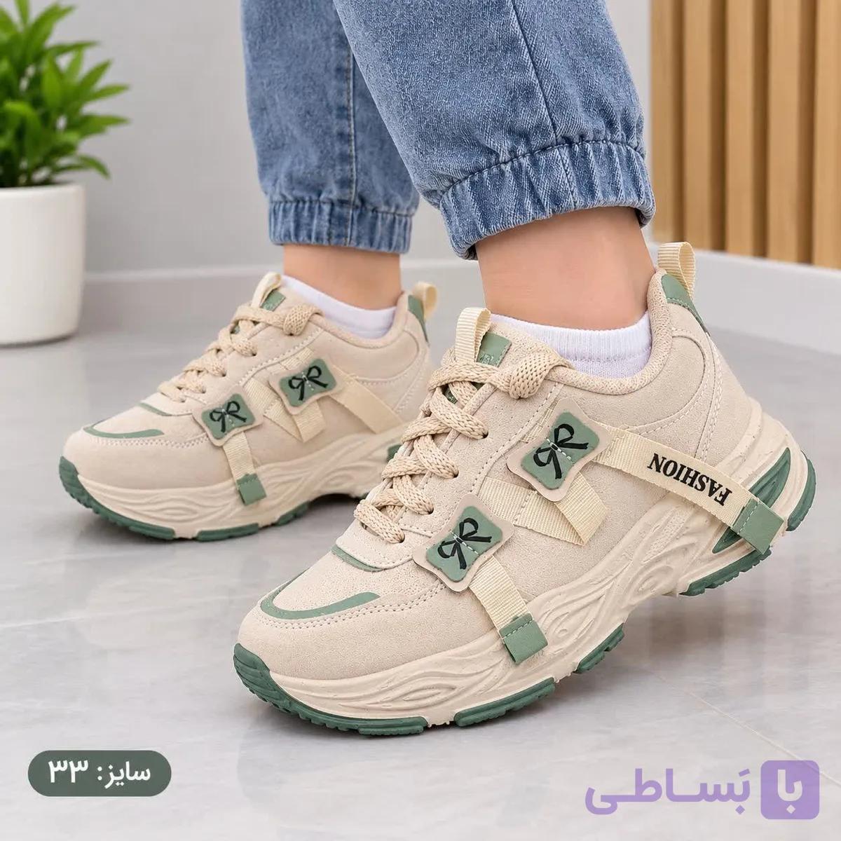 کتونی اسپرت دخترانه کرم سبز پاپیونی – خرید کتانی دخترانه