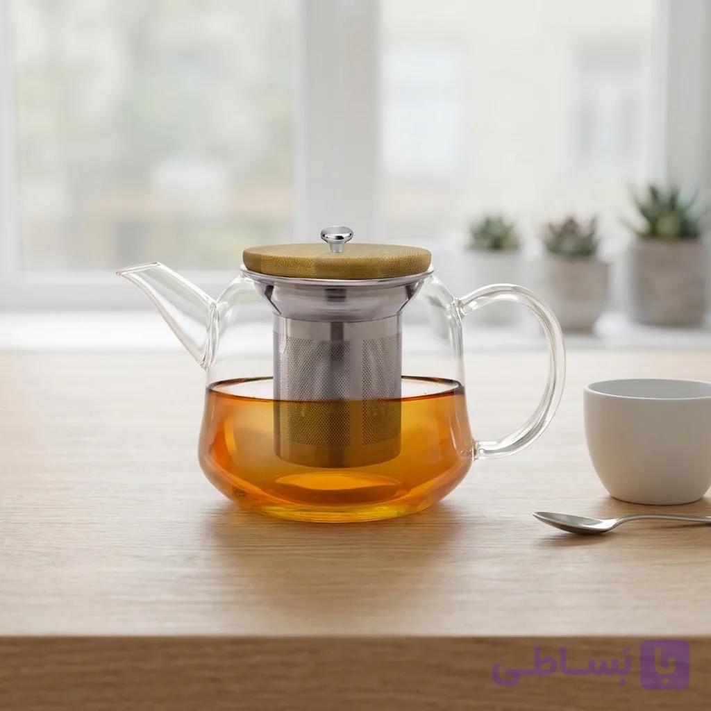 قوری پیرکس 1000میلی درب بامبو یونیک کد UN-7968 — تصویر 1
