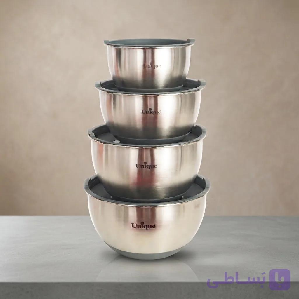 سرویس لگن 4پارچه استیل درب دار یونیک کد UN-4092 — تصویر 1