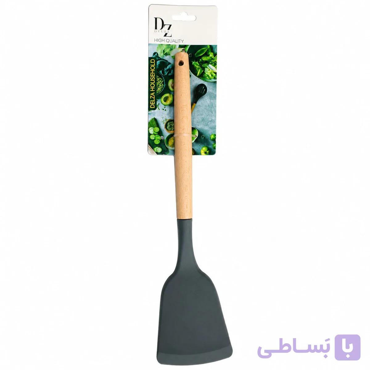 کفگیر شیار دار سیلیکونی دسته بامبو