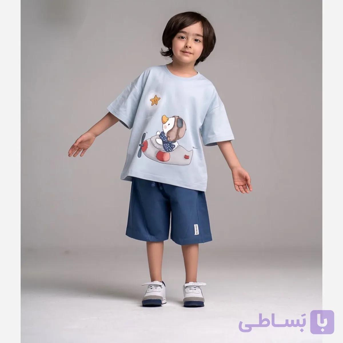 ست تیشرت شلوارک بچگانه طرح اردک خلبان سایز 35 تا 50 اسپرت