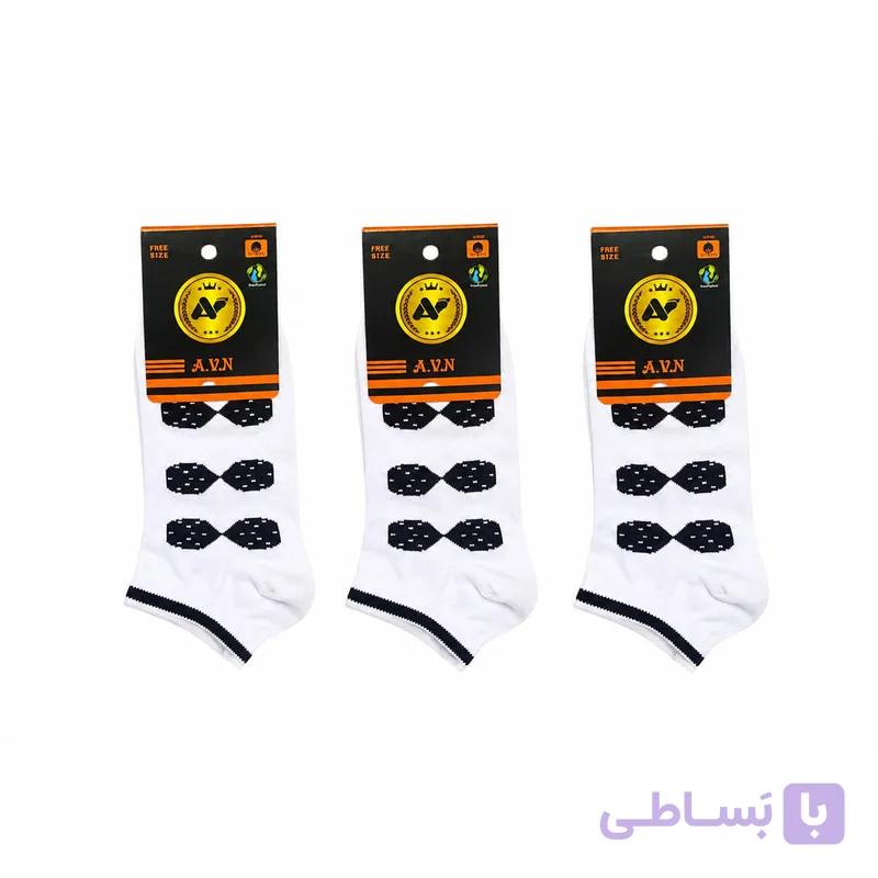 جوراب ساق کوتاه زنانه مدل اسپرت گل دار کد 1488 بسته 3 عددی — تصویر 1
