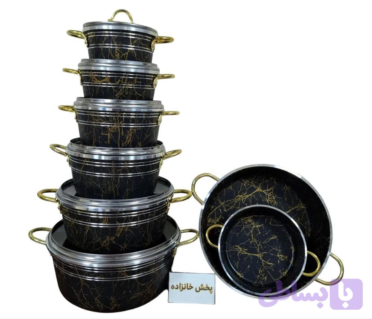 سرویس قابلمه ۱۴ پارچه سنگی طرح چدن پایان