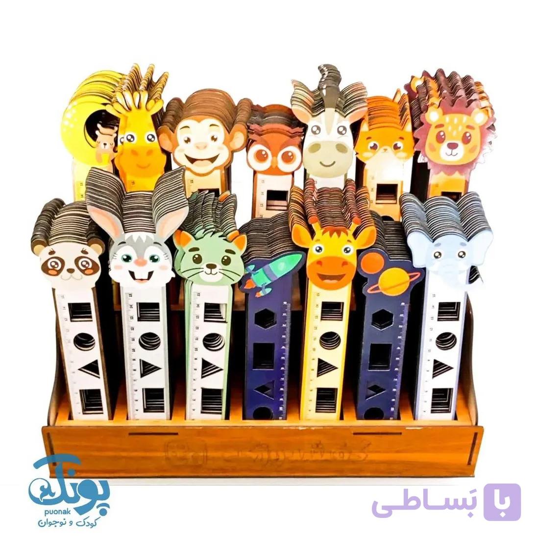 خط کش چوبی ۱۵ سانت شابلون دار حیوانات — تصویر 1