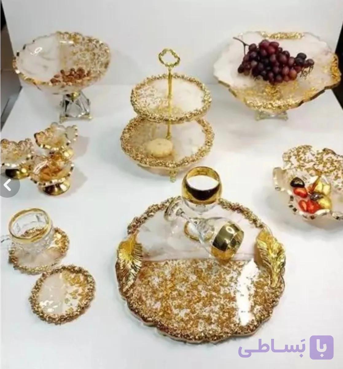 سرویس رزینی سفید طلایی جهیزیه عروس