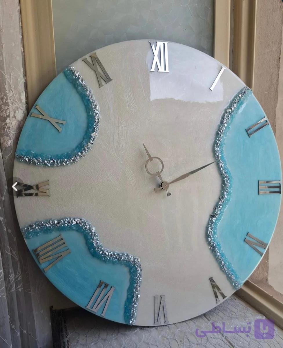 ساعت دیواری رزینی آبی فیروزه ای صدفی قطر ۴۰