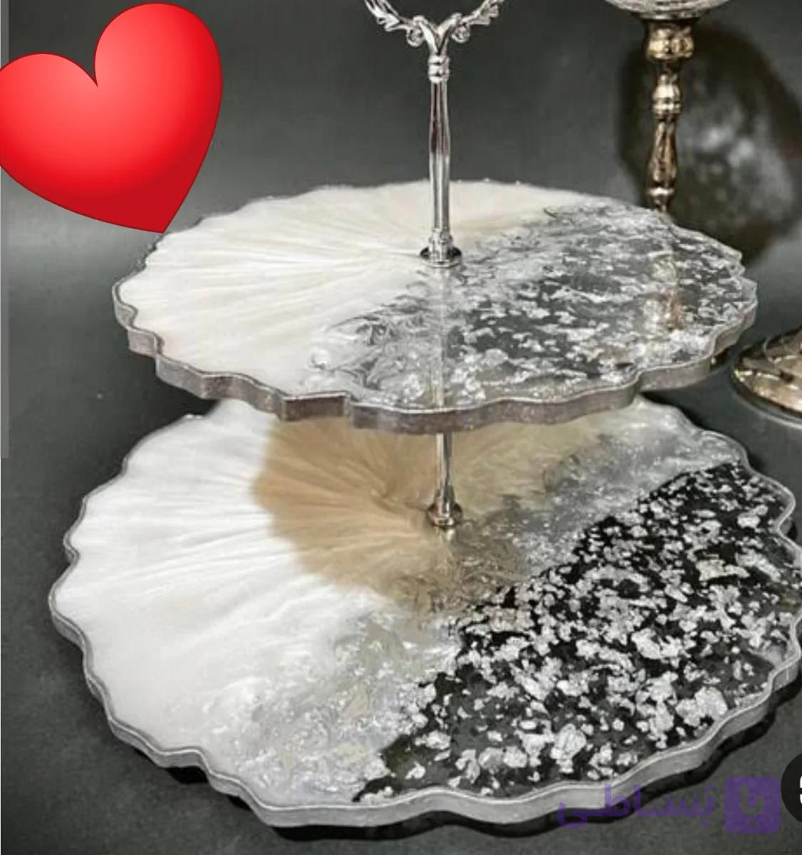 شیرینی خوری رزینی نقره ای با ورق نقره ای