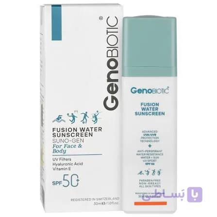 ضد آفتاب فیوژن واتر ژنوبایوتیک بی رنگ SPF50Geno Biotic Fusion Water Sunscreen For All Skin Types 30ml