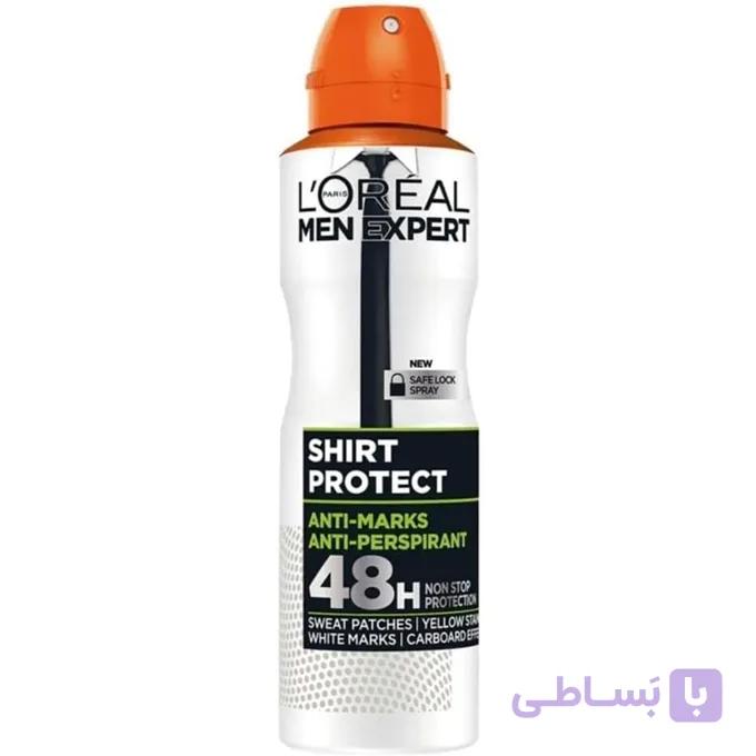 ضد تعریق مردانه اکسپرت لورال پاریس L’Oréal Paris Men Expert Shirt Protect 48H Anti-Perspirant Spray, Tackles Sweat Stains, Yellow & White Marks, Fresh Clean Scent, High Performance 250ml