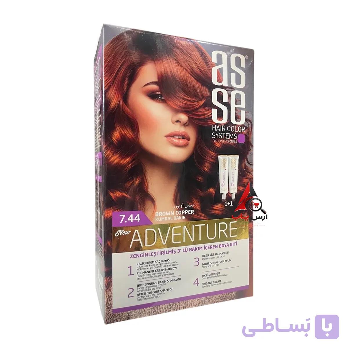 رنگ مو شماره 7.44 آسه ASSE سری Adventure رنگ قهوه ای مسی Brown Copper — تصویر 1