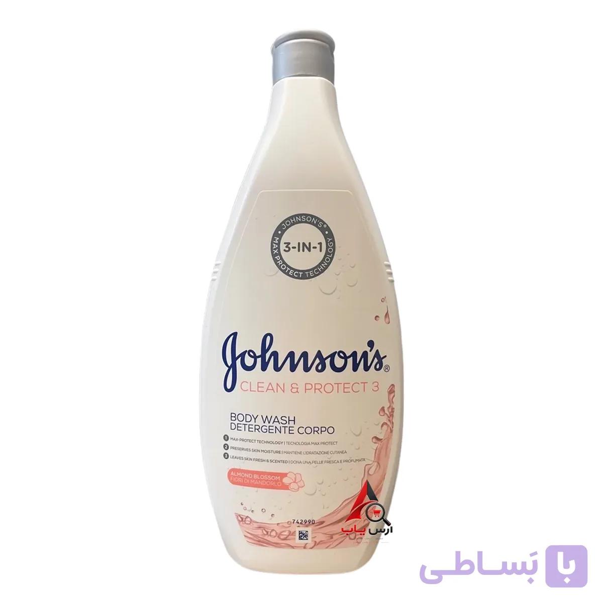 شامپو بدن 3in1 جانسون JOHNSONS با رایحه شکوفه بادام سری Clean & Protect 3 حجم 750 میل — تصویر 1