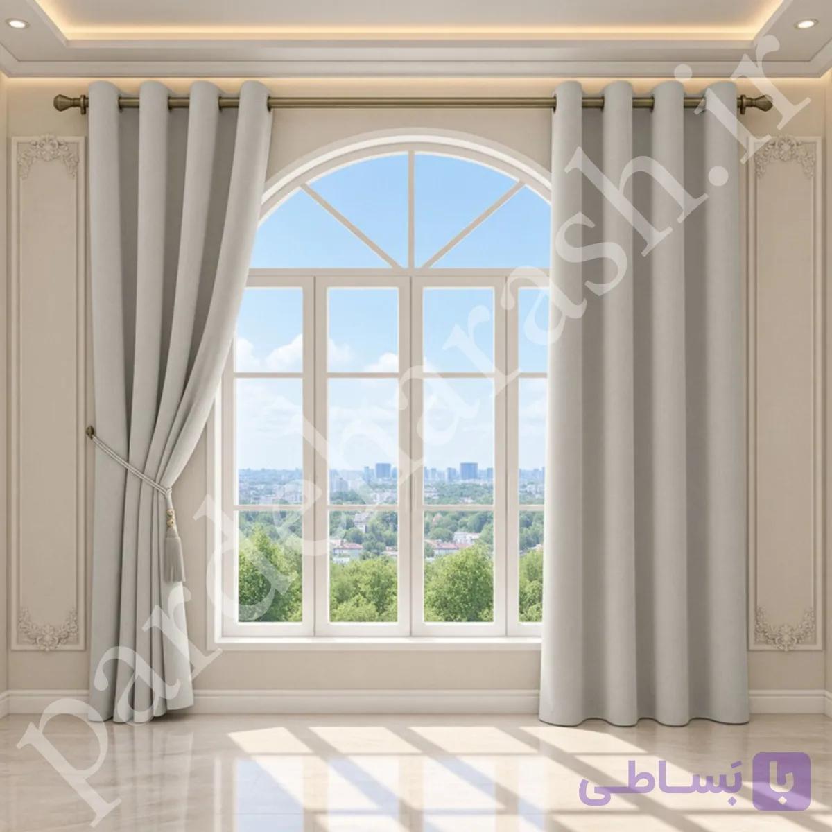 پرده آماده پانچی ، مدل مخمل دلاریس براق ، رنگ طوسی سیلور روشن ، کد Delaris-31