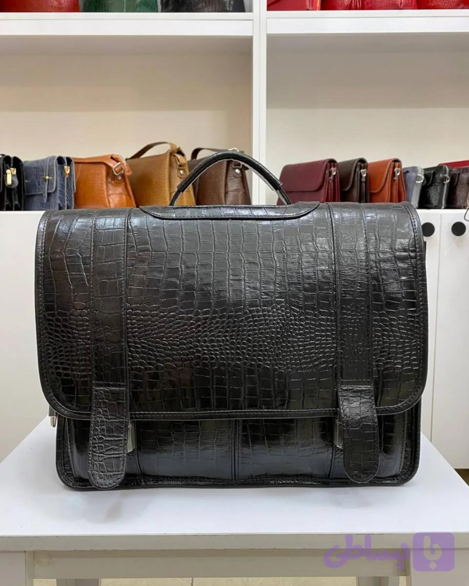 کیف اداری مردانه دوشی دسته پهن چرم اصل رنگ مشکی طرح روکو کد 0017 — تصویر 1