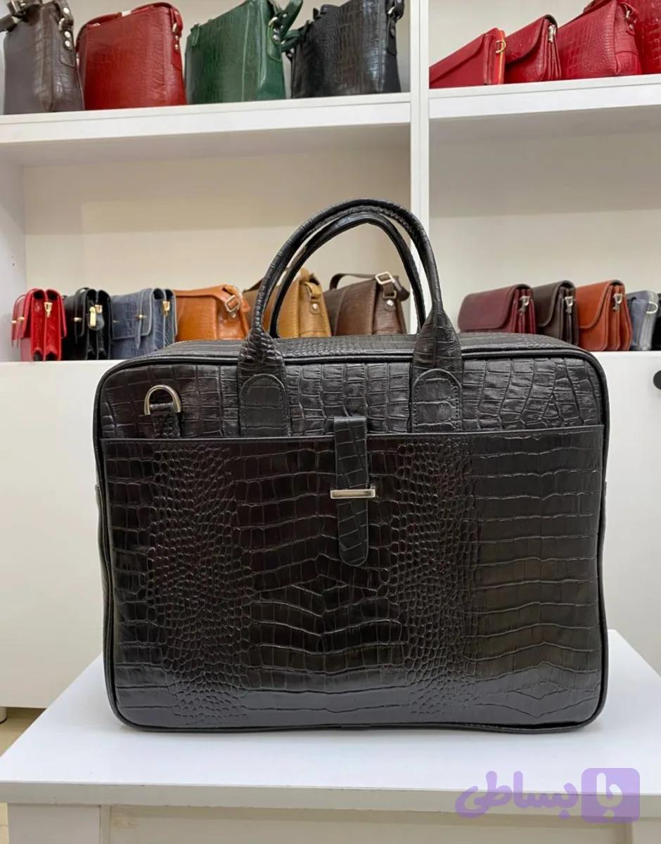 کیف اداری دوشی و دستی مردانه چرم اصل رنگ مشکی طرح روکو کد0015 — تصویر 1