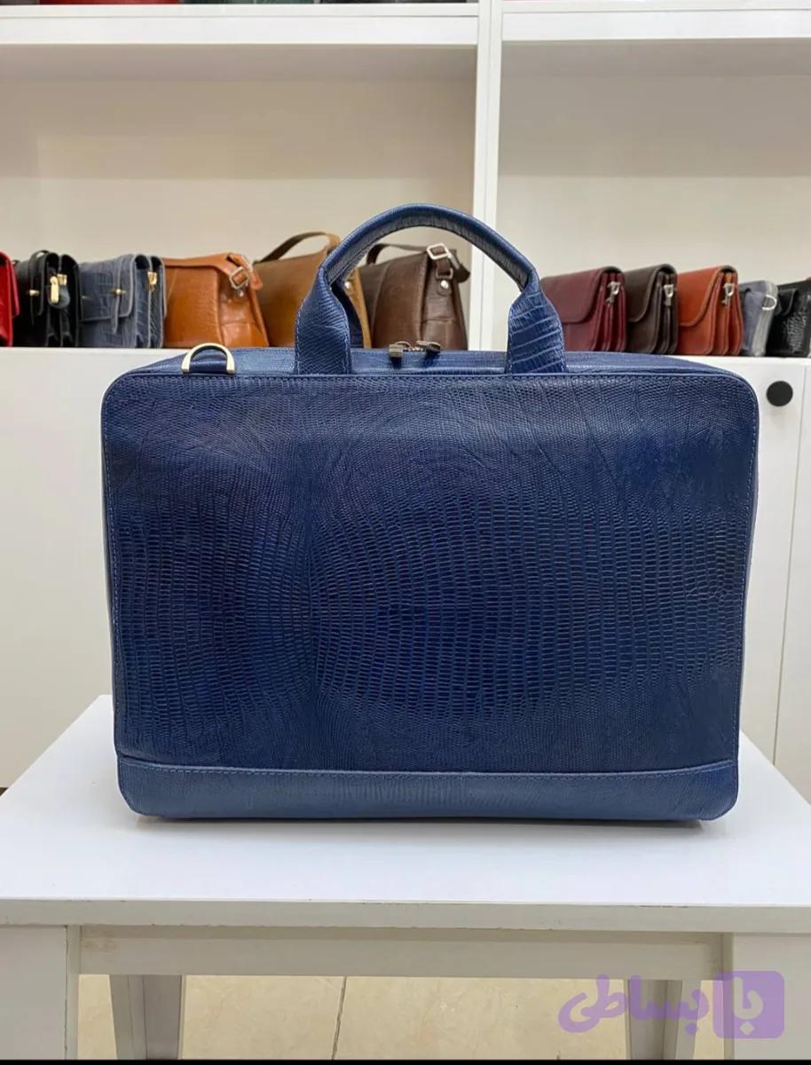 کیف اداری دوشی مردانه چرم اصل طرح لزار رنگ سرمه ای کد0014 — تصویر 1