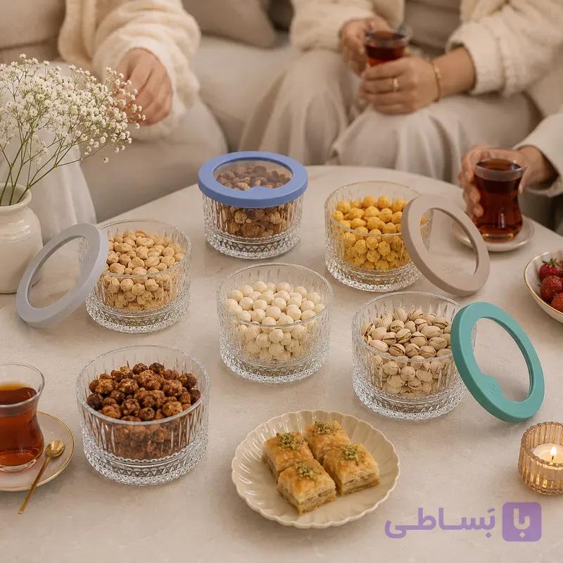ظرف نگهدارنده شیشه ای دربدار رنگی 6 عددی مدل هیدا — تصویر 1