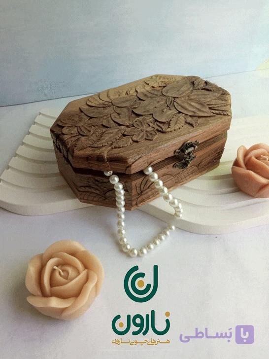 جعبه جواهرات چوبی دست‌ساز گل و بوته — تصویر 1