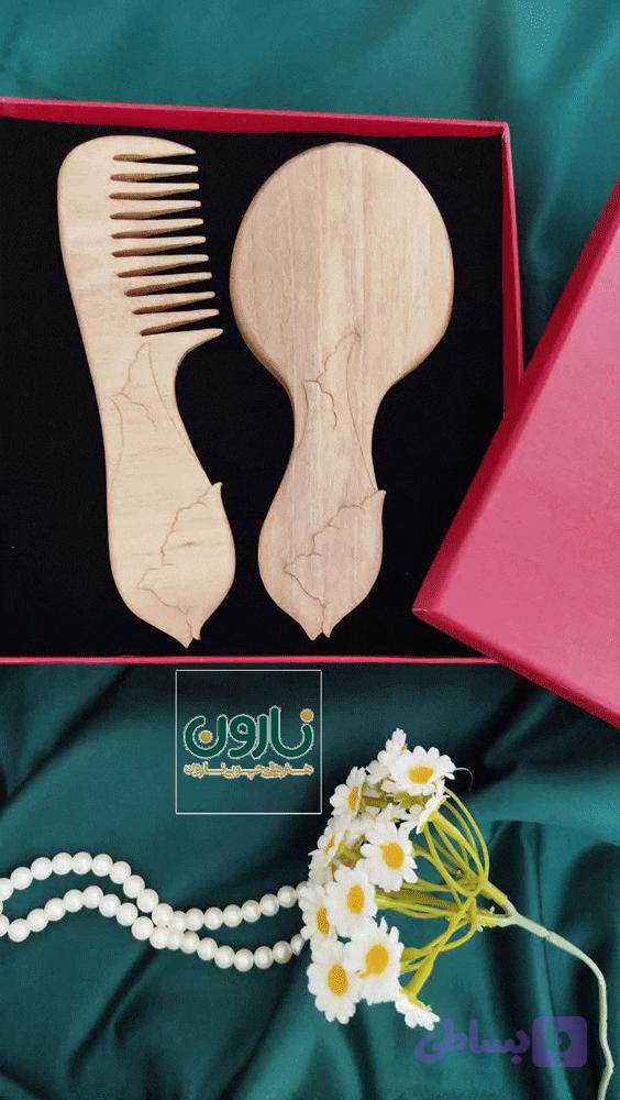 ست شانه و آینه چوبی طرح ترنج بانو — تصویر 1